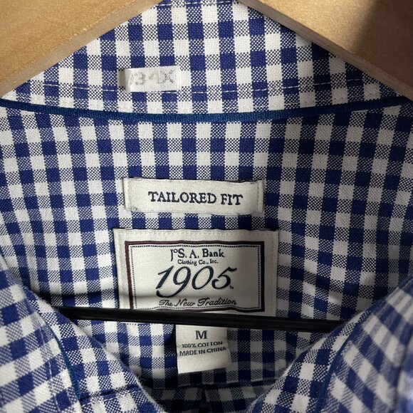 Jos A Bank 1905 Tailored Fit Button Down Dress Shirt Blue Plaid Mens Size M - Picture 4 of 8